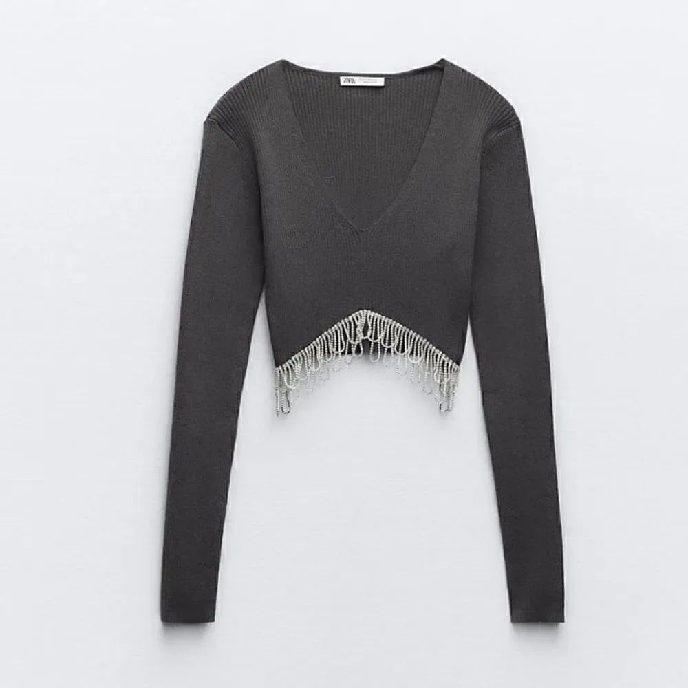 ZARA RHINESTONE SOFT CROP TOP - Picture 10 of 12